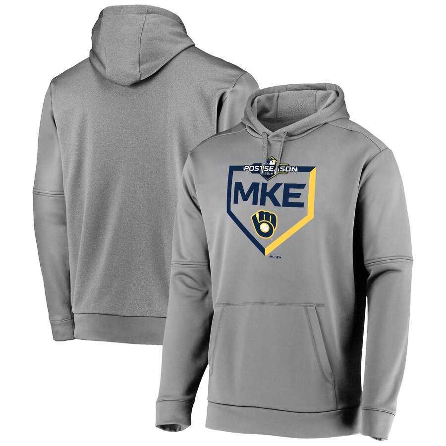 Men's Milwaukee Brewers Majestic 2019 Postseason Dugout Authentic Pullover Hoodie Gray,We sell and wholesale Men's Milwaukee Brewers Majestic 2019 Postseason Dugout Authentic Pullover Hoodie Gray on line form chian!